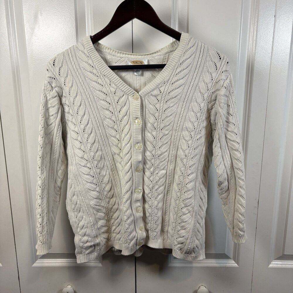 Talbots Petites Cardigan Women S Cable Knit Ivory Cream Vintage Button Sweater